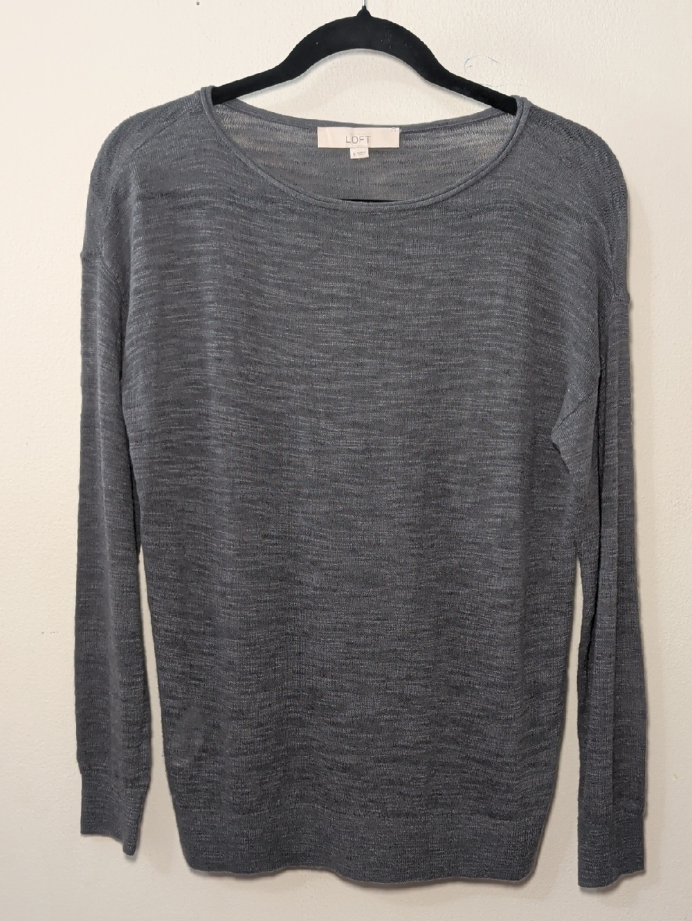 LOFT Wool-Blend Scoop Neck Sweater Gray Slub Knit Lightweight Women's Size S